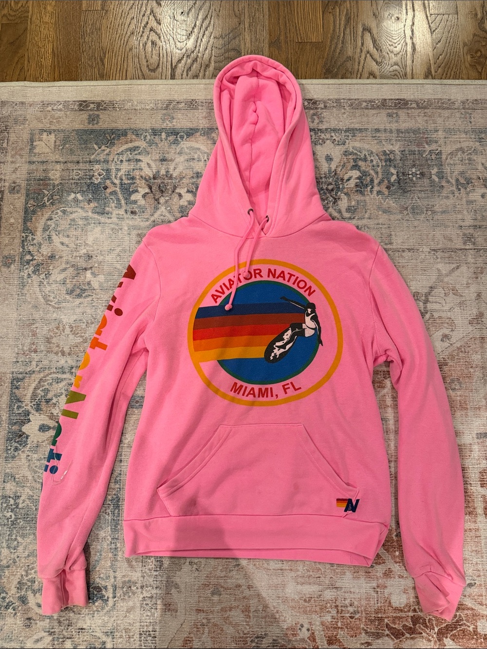 Aviator Nation Pink Miami FL Rainbow Logo Hoodie
